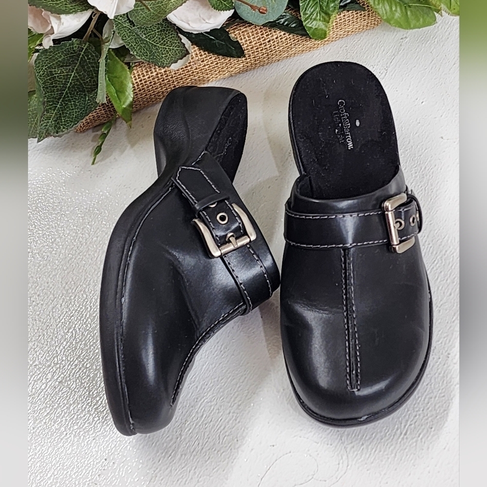 Croft & Barrow Black Mules with Silver Buckle